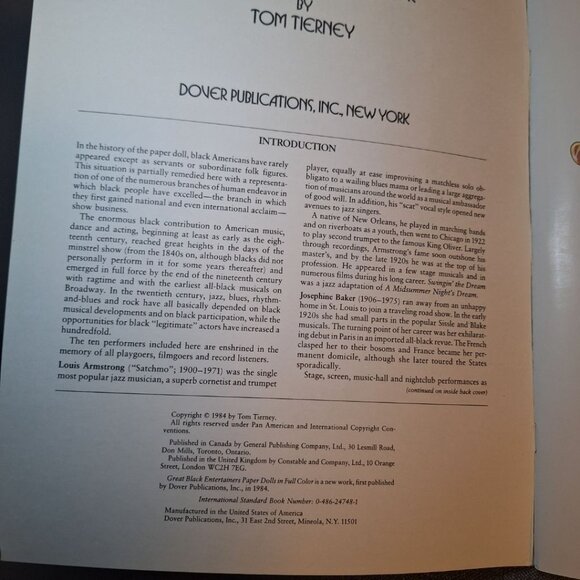 Black Paper Dolls Book Great Entertainers Tom Tierney 80s Vintage Complete Afro - Picture 2 of 6